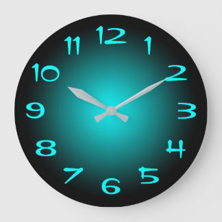 Black and Aqua Radial Gradient Large Clock
