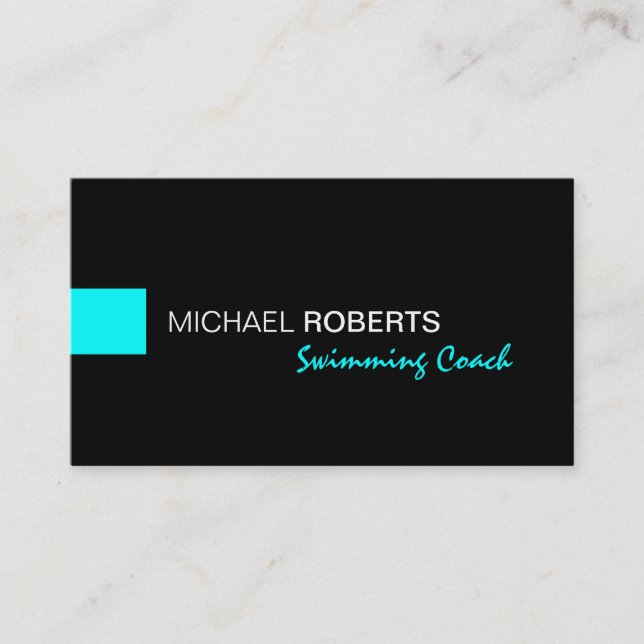 Black and Aqua Swimming Instructor Coach Lifeguard Business Card (Front)
