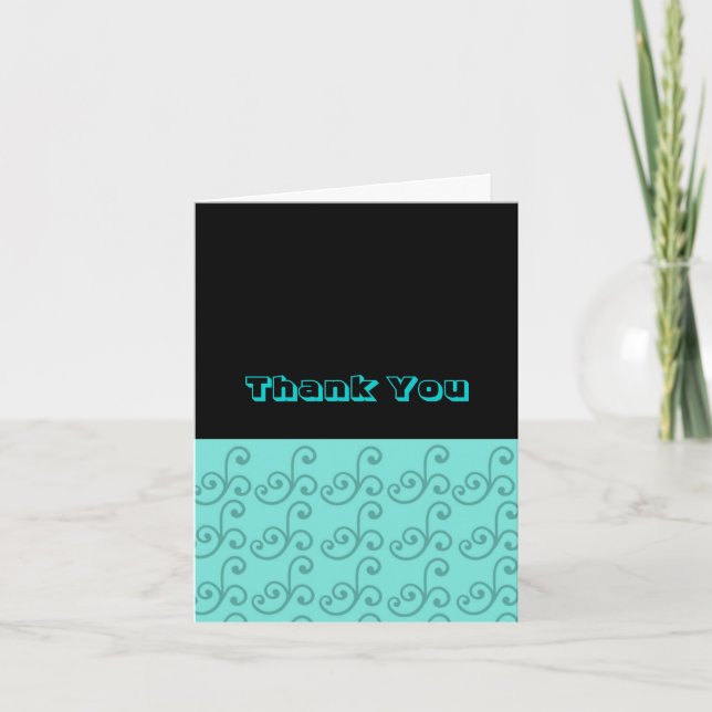 Black and Aqua Swirl Thank You Card (Front)