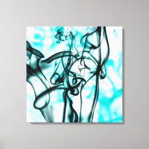 Black and Aqua Teal Abstract Smoke Pattern Canvas Print