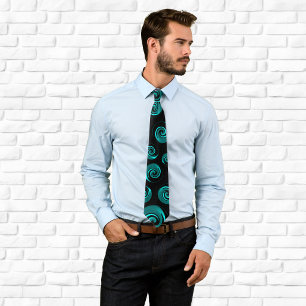 Black and Aqua Teal Swirls Tie