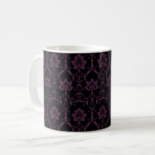 Black and Aubergine Renaissance Damask Coffee Mug
