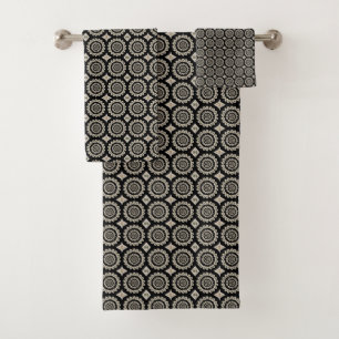 Black and Beige 201: 2 of 3 Bath Towel Set