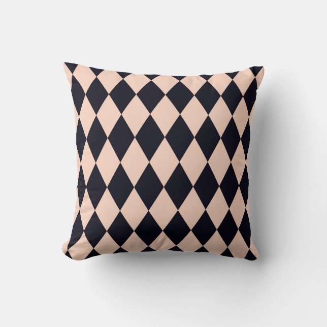 Black and Beige Argyle Diamond Stripe Pattern Cushion (Front)