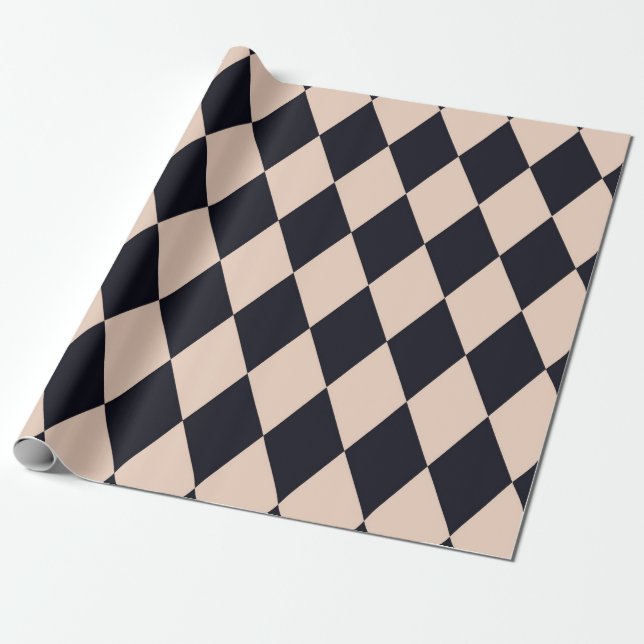 Black and Beige Argyle Diamond Stripe Pattern  Wrapping Paper (Unrolled)