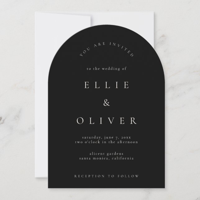 Black and Beige Boho Arch Modern Wedding Invitation (Front)