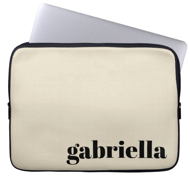 Black and Beige Bold Typography Personalised Name  Laptop Sleeve (Front)