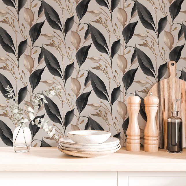 Black and Beige Botanical Leaf Wallpaper (Creator Uploaded)