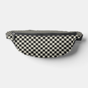 Black and Beige Diagonal Gingham Plaid Pattern Bum Bags
