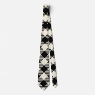 Black and Beige Diagonal Gingham Plaid Pattern Tie