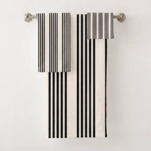 Black and beige five stripe pattern bath towel set