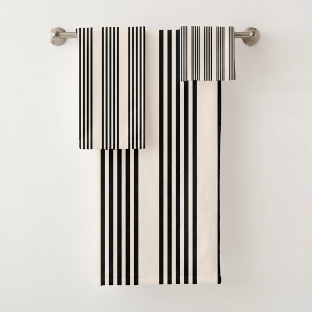Black and beige five stripe pattern bath towel set (Insitu)