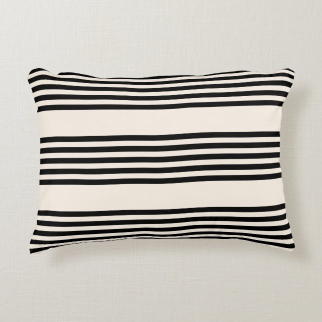 Black and beige five stripe pattern decorative cushion (Front)