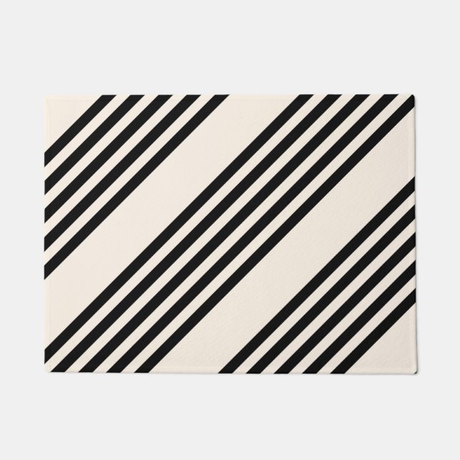 Black and beige five stripe pattern doormat (Front)