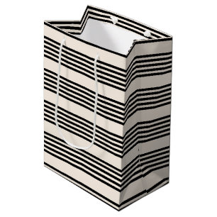 Black and beige five stripe pattern medium gift bag