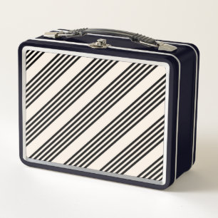 Black and beige five stripe pattern metal lunch box