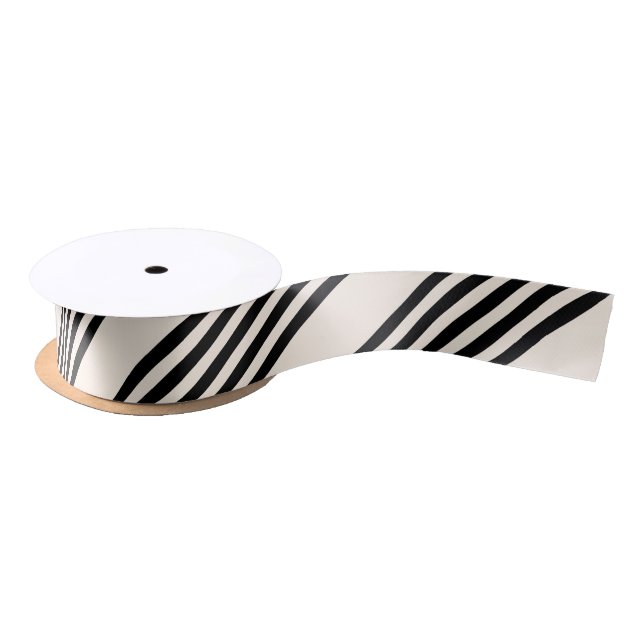 Black and beige five stripe pattern satin ribbon (Spool)