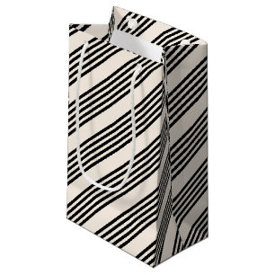 Black and beige five stripe pattern small gift bag