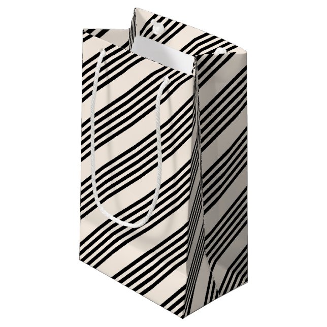 Black and beige five stripe pattern small gift bag (Front Angled)