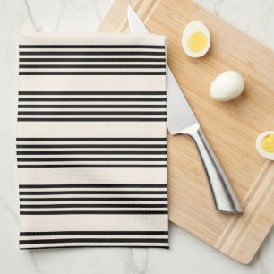 Black and beige five stripe pattern tea towel