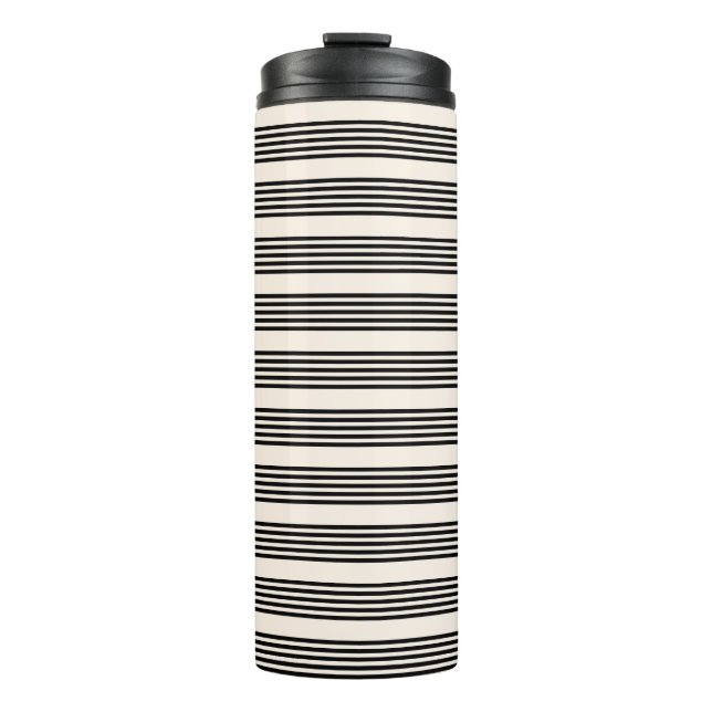 Black and beige five stripe pattern thermal tumbler (Front)
