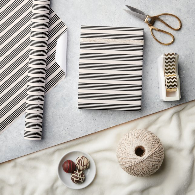 Black and beige five stripe pattern wrapping paper (Crafts)