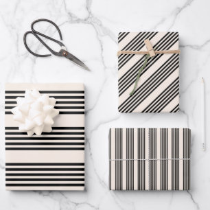 Black and beige five stripe pattern wrapping paper sheet