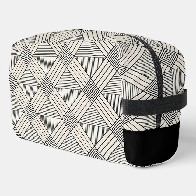Black and Beige Greek Key Pattern Dopp Kit (Left Corner)