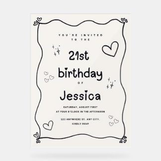 Black and Beige Heart Minimal Invitation Acrylic Sign