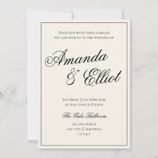 Black and Beige Minimalist Script Wedding Invitation