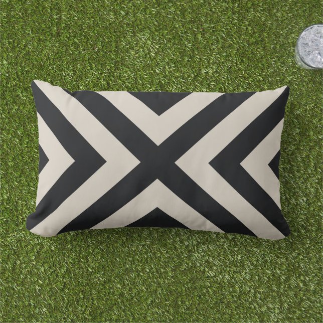Black and Beige Modern Chevron Stripes Outdoor Cushion (Grass)