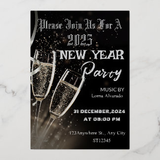 Black and Beige Modern New Year Party Invitation
