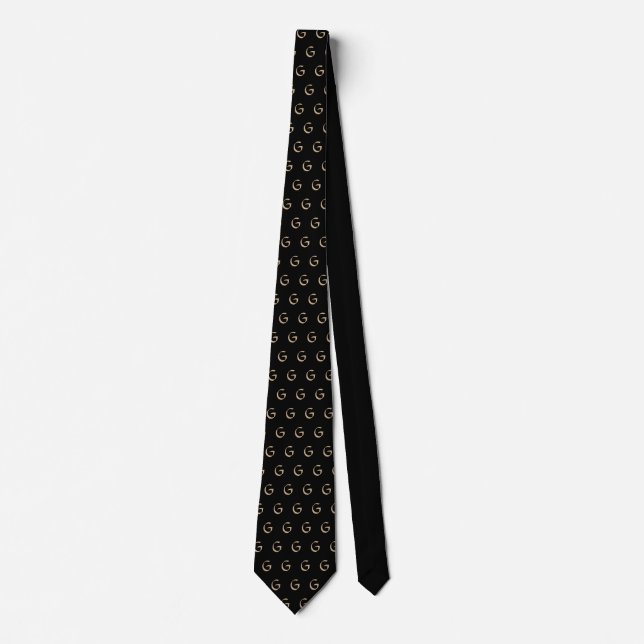 Black and Beige Monogram Pattern Tie (Front)