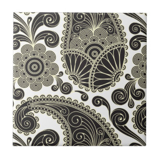 Black and beige paisley tile