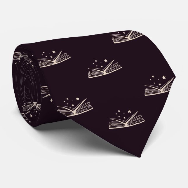 Black and Beige Stars Book Lovers' Graduation Tie (Rolled)