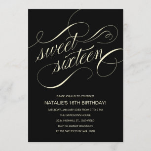 Black and Beige Sweet Sixteen Party Invitations
