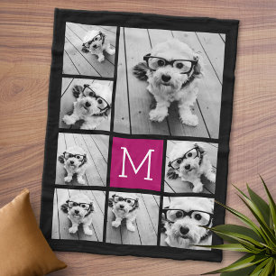 Black and Berry 8 Photo Collage --- CAN edit COLOR Fleece Blanket