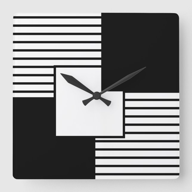 Black And Black And White Retro Design Square Wall Clock (Front)