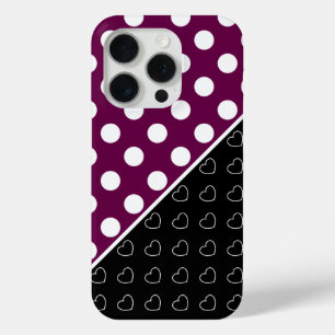 Black And Blackberry Coloured, Big White Polka Dot iPhone 15 Pro Case