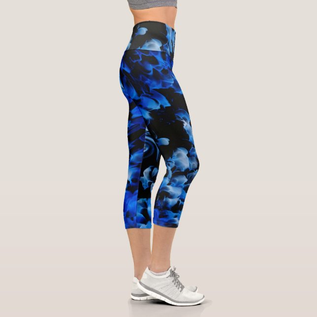 Black and Blue Abstract Capri Leggings (Right)
