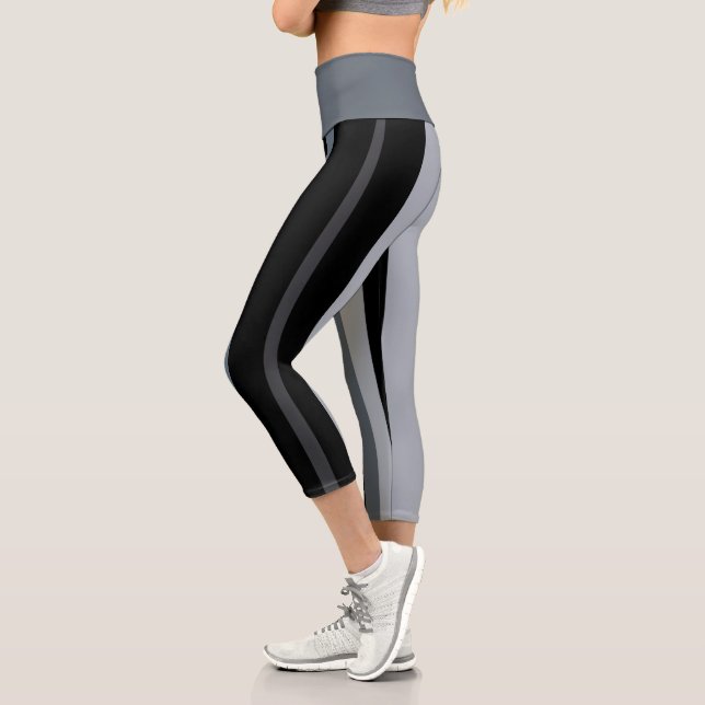 Black and Blue abstract Capri Leggings (Left)