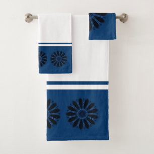 Black and Blue Abstract Flower Bath Towel Set