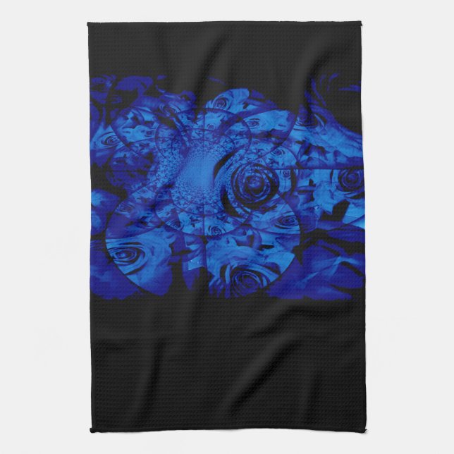 Black and Blue Abstract Rose Kitchen Towel (Vertical)