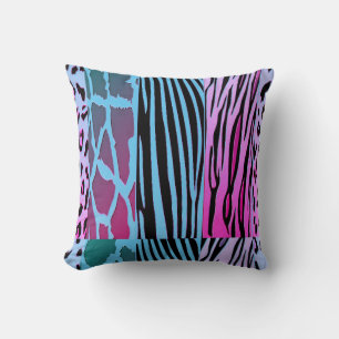 Black And Blue Animal Printed Zebra Stripe Pillow