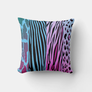 Black And Blue Animal Printed Zebra Stripe Pillow