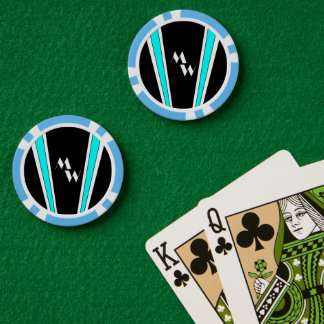 Black And Blue Art Deco Design Monogrammed Poker Chips