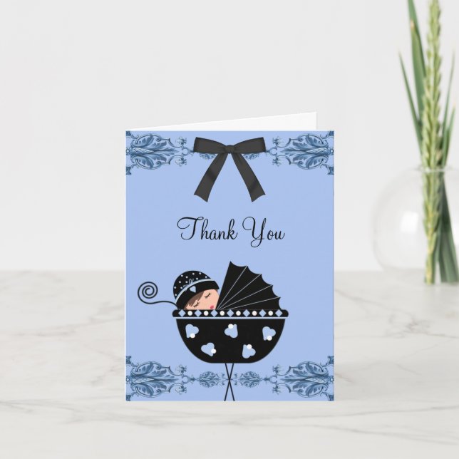 Black and Blue Baby Shower Thank You Cards (Front)