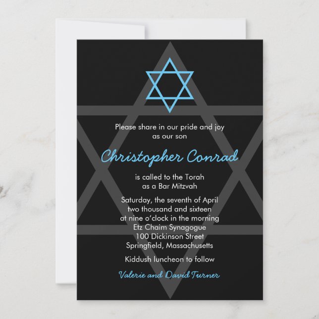 Black and Blue Bar Mitzvah Invitation (Front)