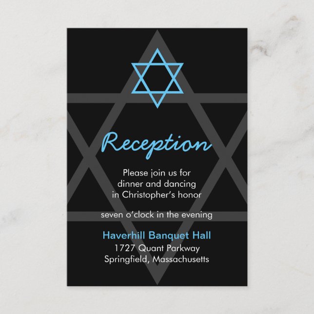 Black and Blue Bar Mitzvah Reception Insert Card (Front)