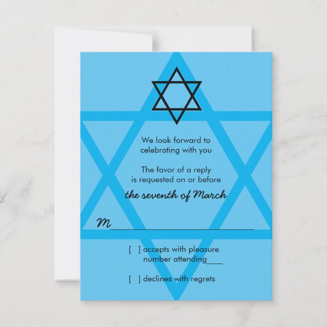 Black and Blue Bar Mitzvah RSVP Reply Card (Front)